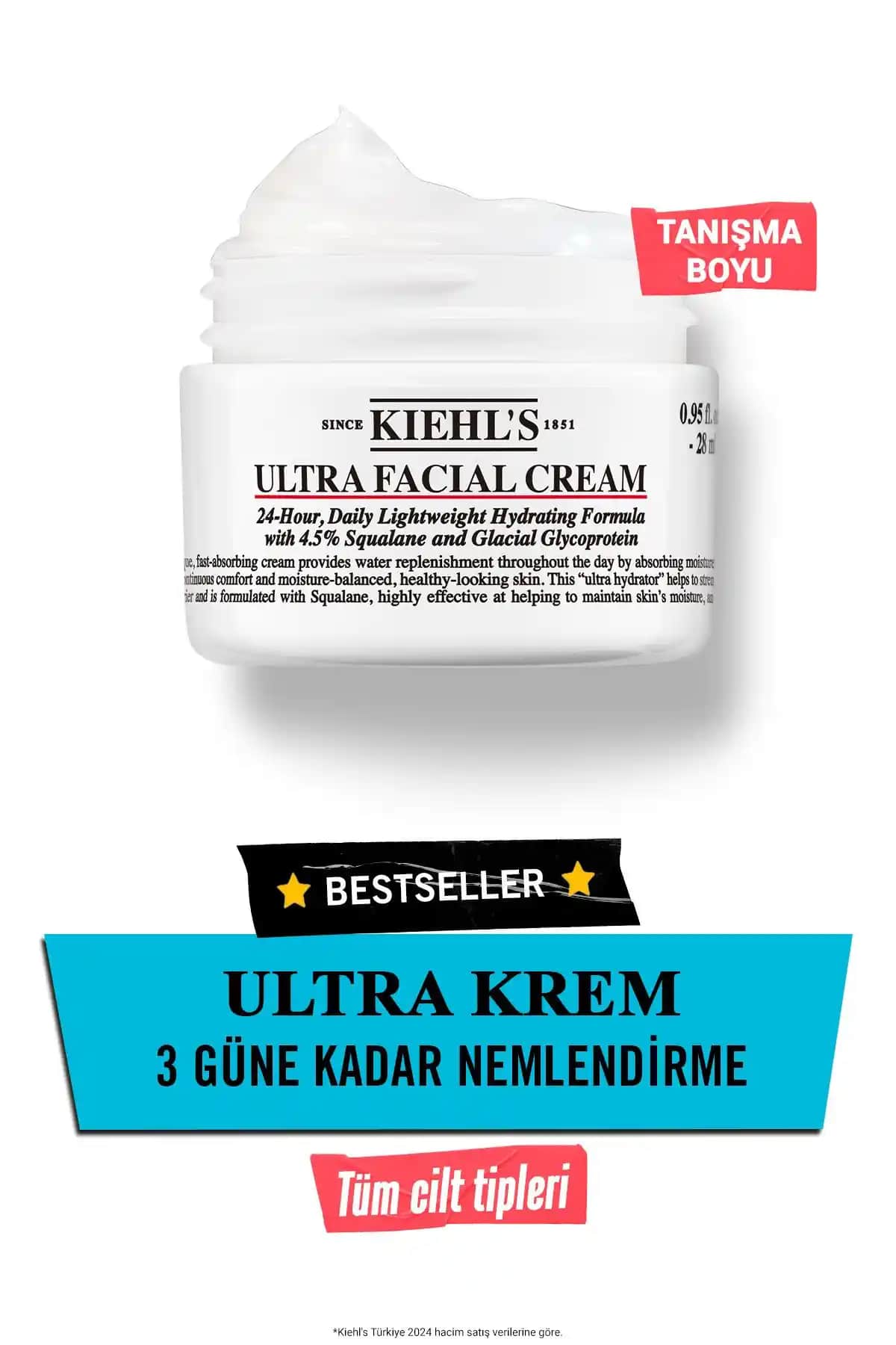 Kiehl's Ultra Facial 24 Saat Nemlendirici Günlük Krem: Hassas ve Tüm Cilt Tipleri İçin Etkili Bakım