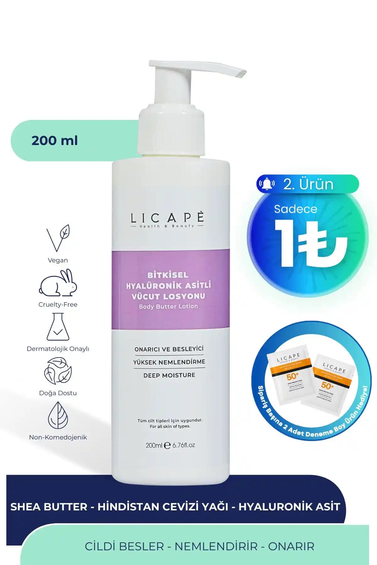 Licape Bitkisel Hyaluronik Asitli Vücut Losyonu Doğal Nemlendirici ve Hassas Ciltler İçin