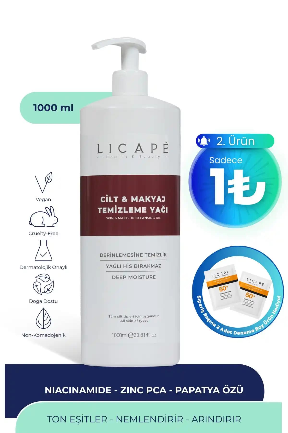 Licape İki Aşamalı Cilt ve Makyaj Temizleme Yağı - Doğal İçeriklerle Derin Temizlik