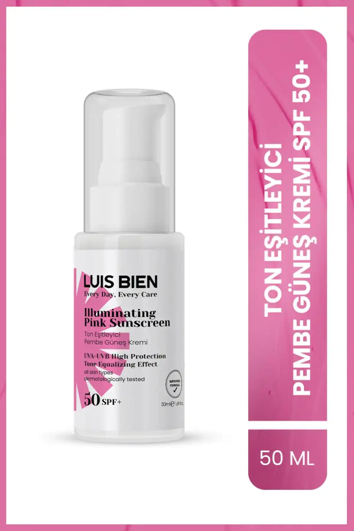 Luis Bien Ton Eşitleyici Pembe Güneş Kremi SPF 50+ ile Koruma ve Parlaklık Sağlayan Cilt Bakımı