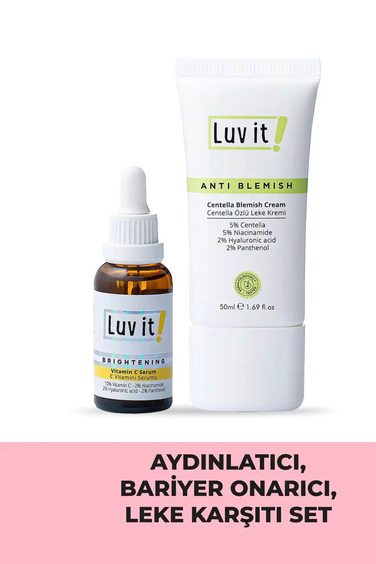 Luv it! Çok Amaçlı Cilt Bakım Seti: C Vitamini Serumu ve Centella Özlü Leke Kremi