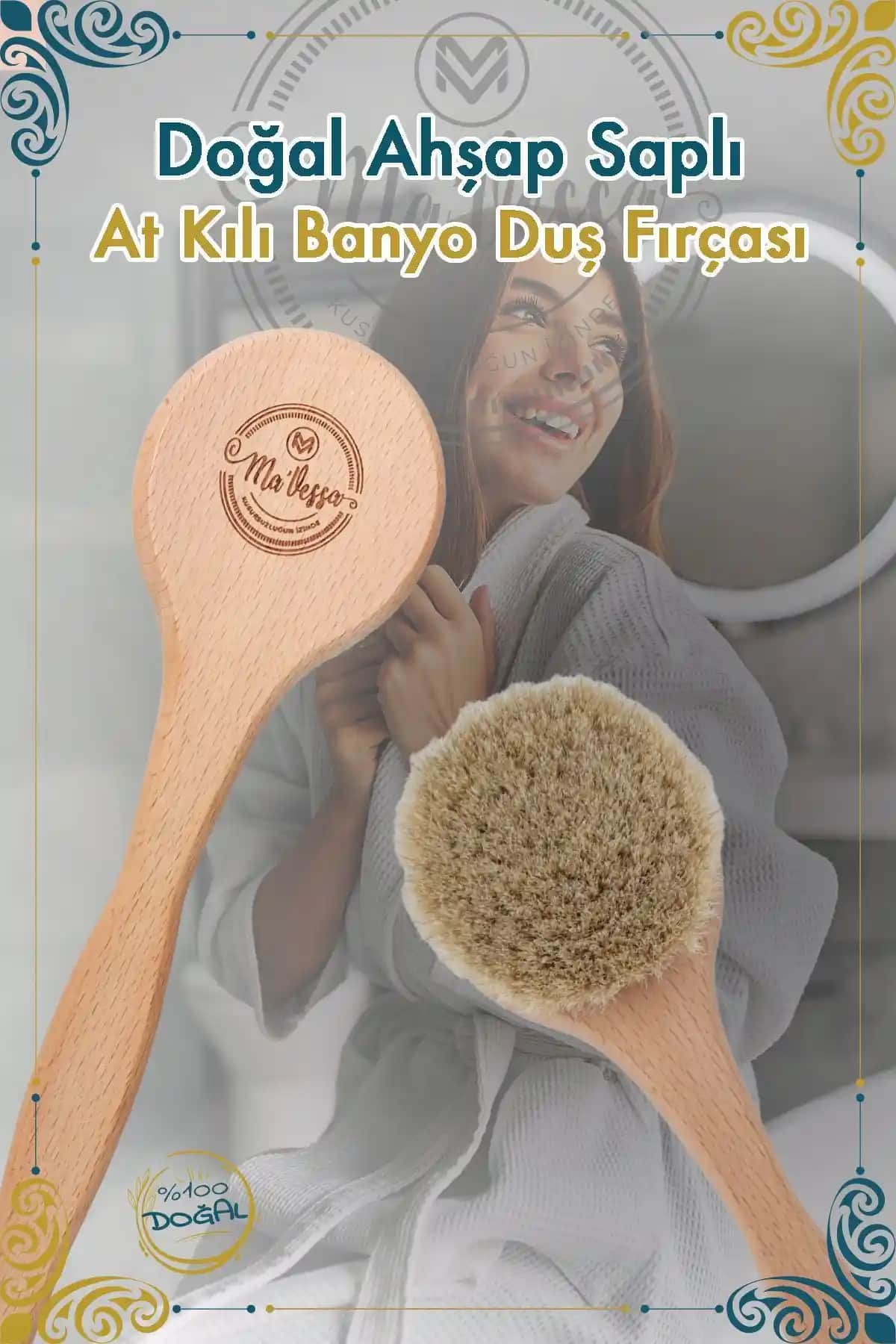 Ma'Vessa Doğal At Kılı Ahşap Saplı Banyo Fırçası Sağlıklı ve Eko Dostu Temizlik Alternatifi