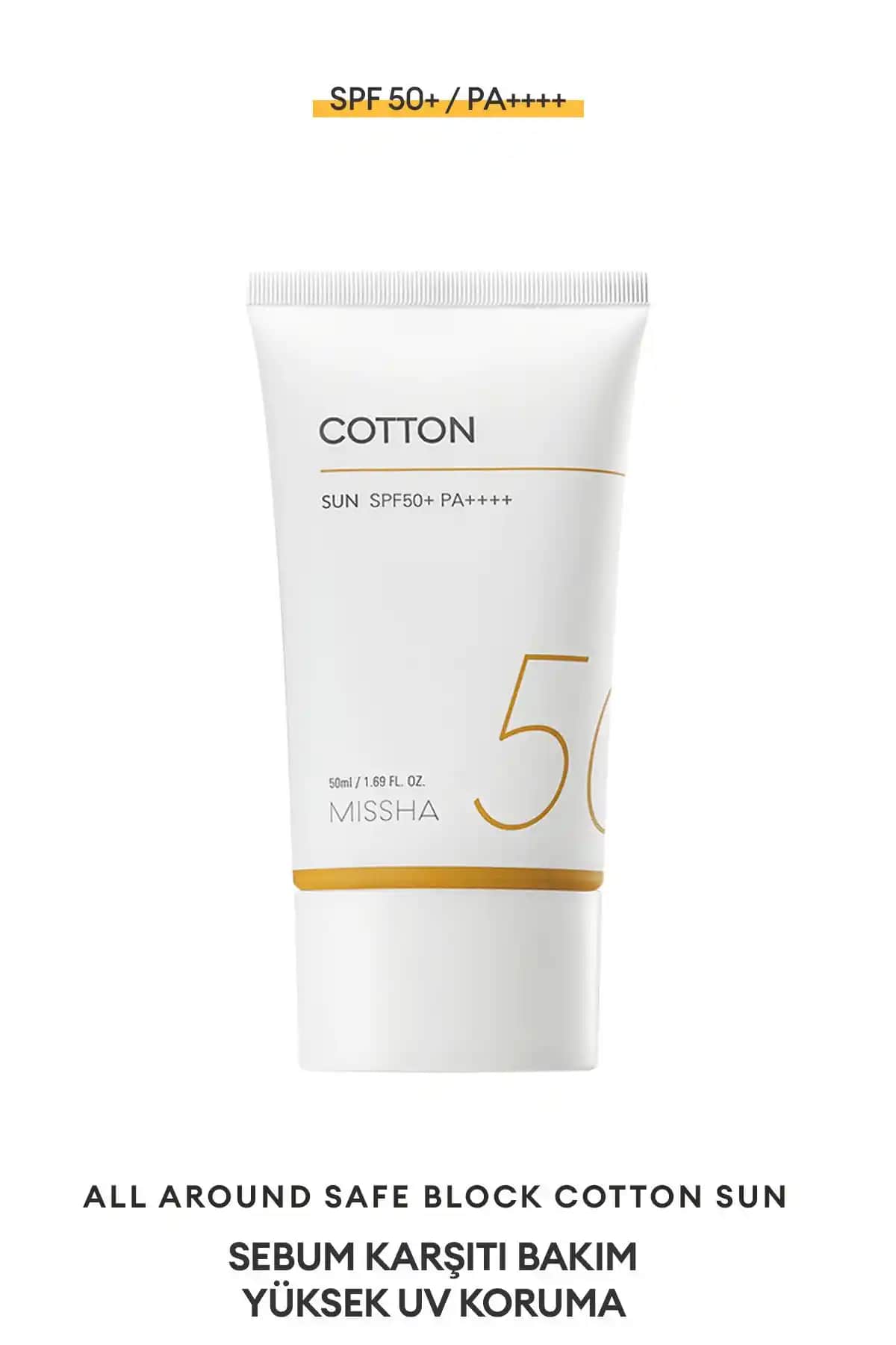 Missha All Around Safe Block Cotton Sun Güneş Kremi Yağlı ve Karma Ciltler İçin Koruma ve Matlık Sağlar