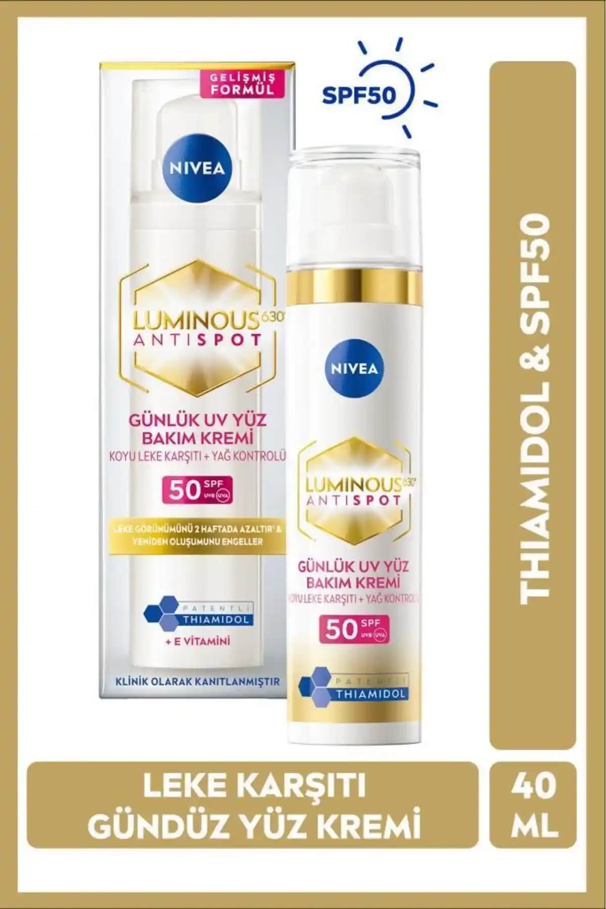 NIVEA Luminous630 Thiamidol Etkili Leke Karşıtı Gündüz Yüz Kremi Gelişmiş Formülüyle Cilt Tonunu Eşitler