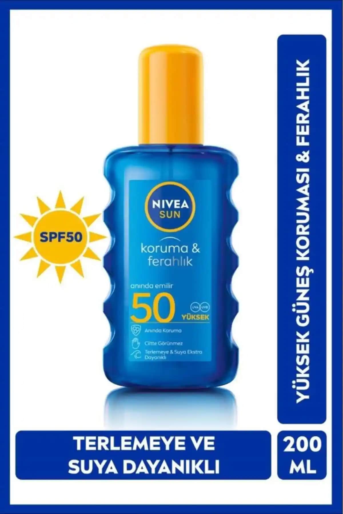 NIVEA SUN SPF50 Yüksek Güneş Koruyucu ve Ferahlatıcı Vücut Spreyi 200ml