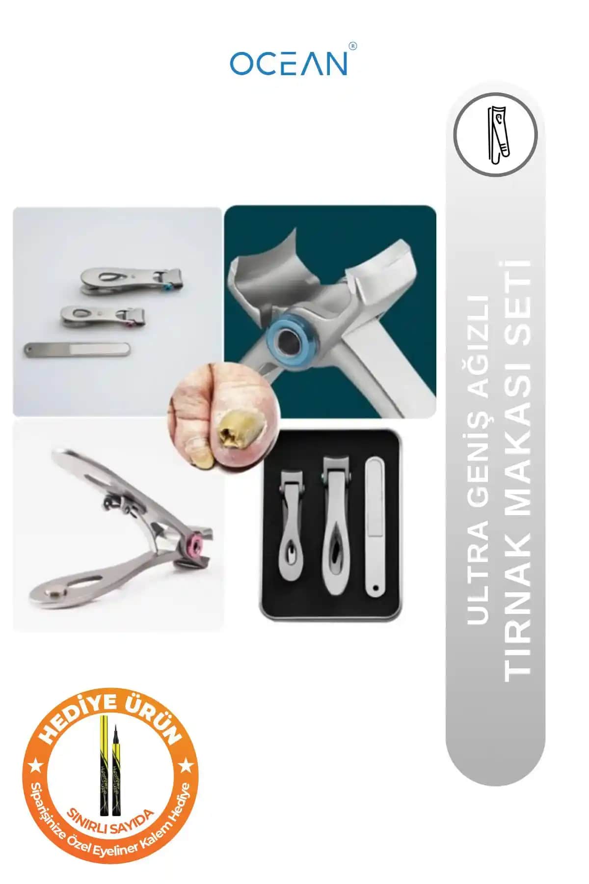 Ocean Ultra Geniş Ağızlı Paslanmaz Tırnak Makası Seti Kalın ve Mantarlı Tırnaklar İçin Profesyonel Çözüm