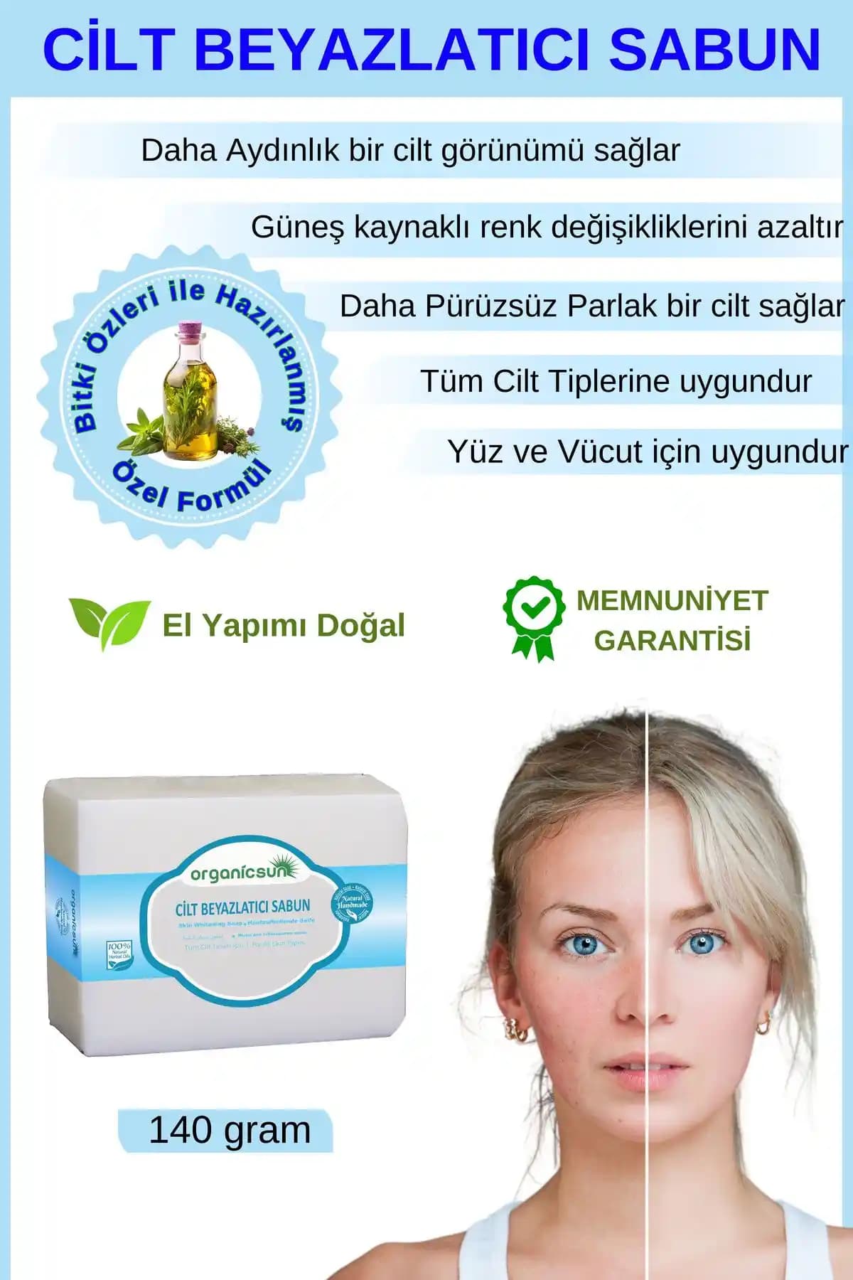 Organicsun Doğal Cilt Beyazlatıcı Sabun ile Parlak ve Eşit Tona Sahip Cilt İçin Doğal Çözüm