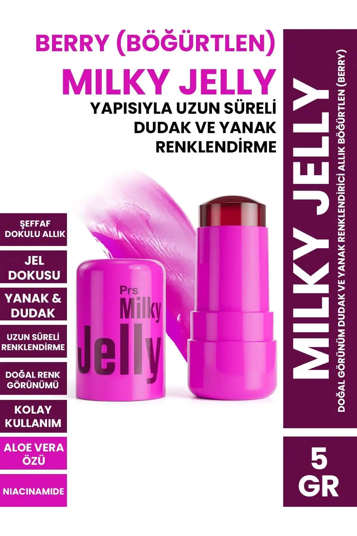 PROCSIN Milky Jelly Dudak ve Yanak Renklandırıcı Allık Berry 5 GR Doğal Görünüm İçin