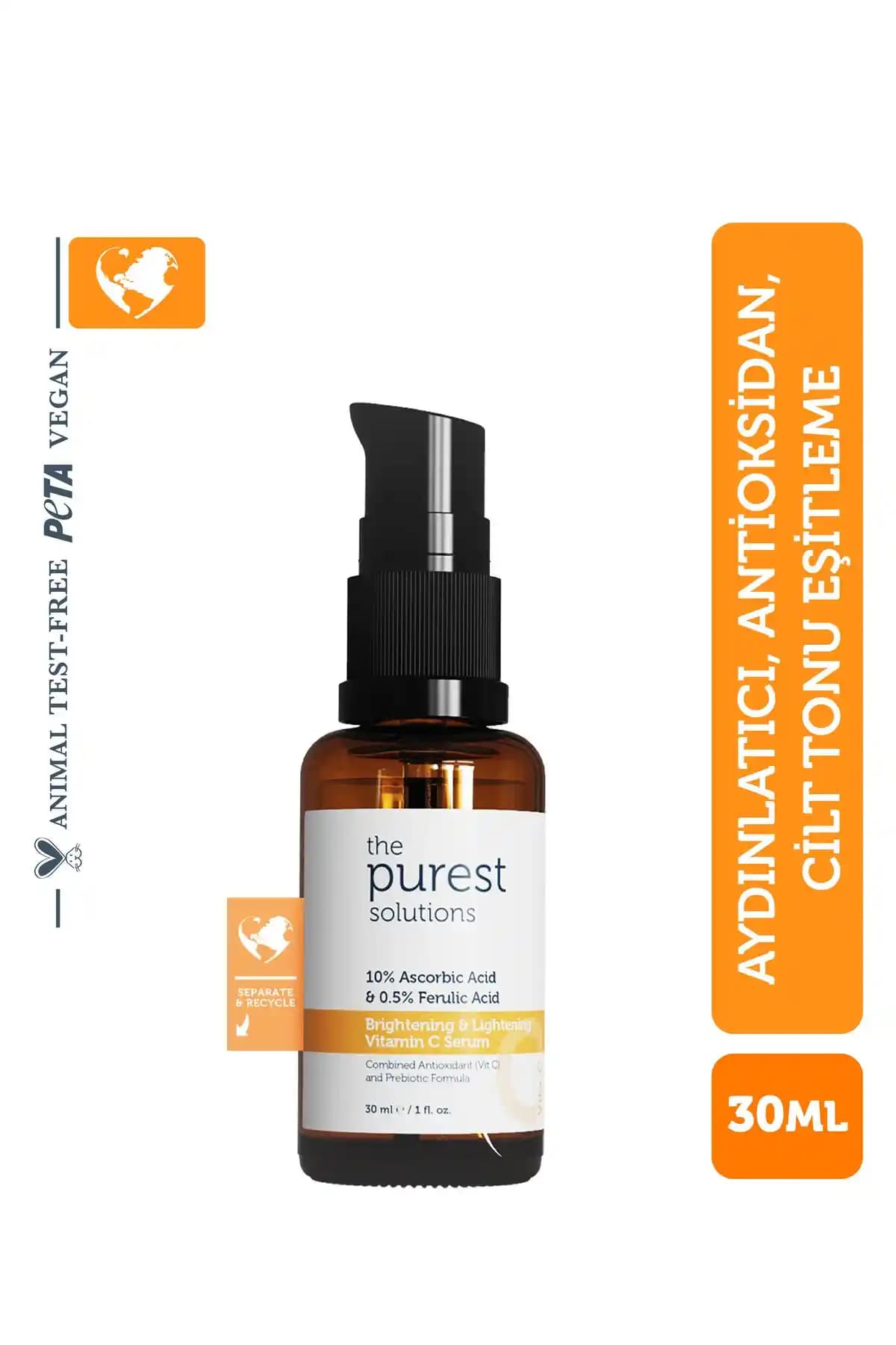 Purest Solutions C Vit Ayı Parlaklık ve Ton Eşitleyici Serum Doğa Dostu Formül ile Cilt Yenileme