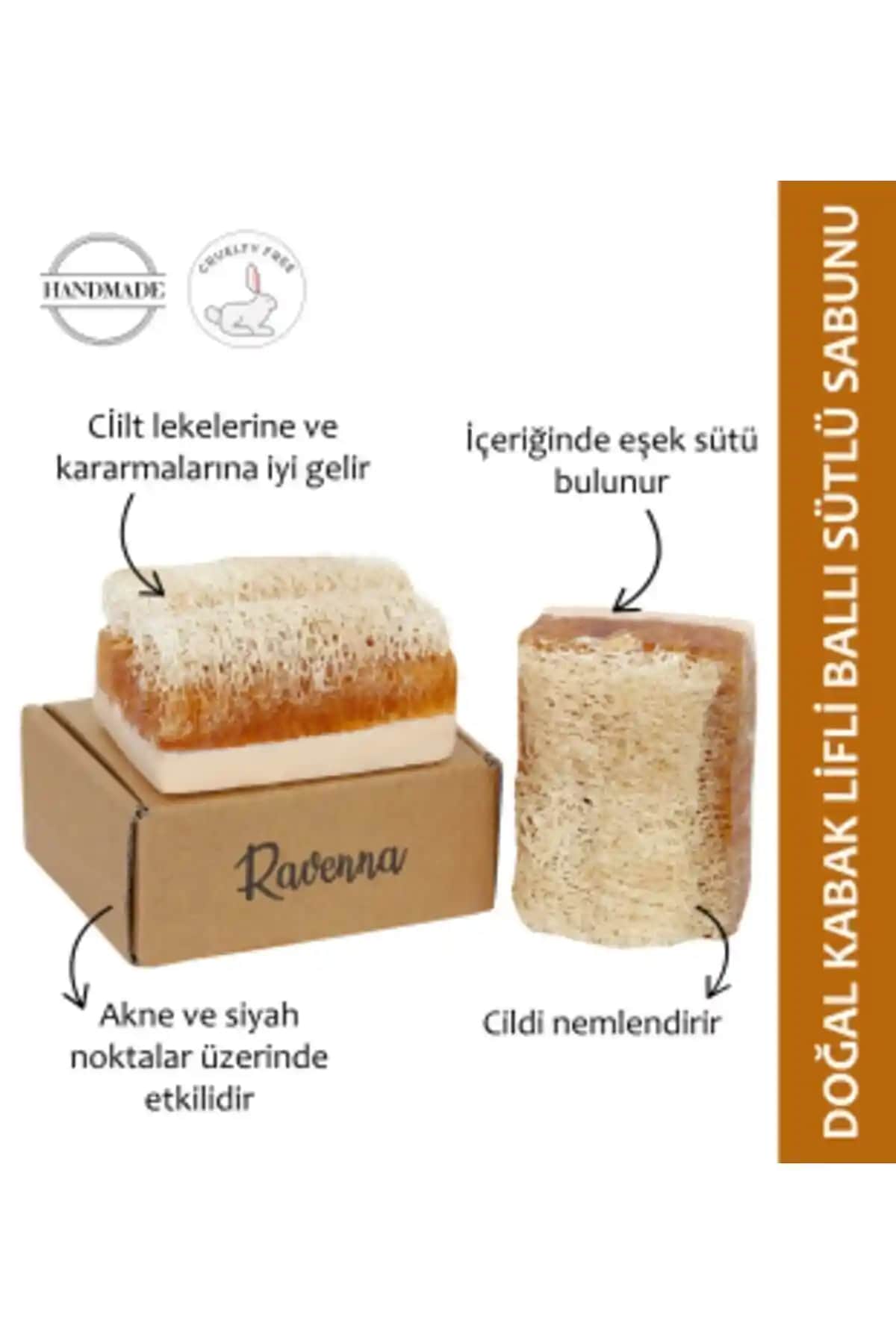 RAVENNA Doğal Kabak Lifli El Yapımı Bal ve Eşek Sütlü Sabun Cilt Temizliği ve Bakımı