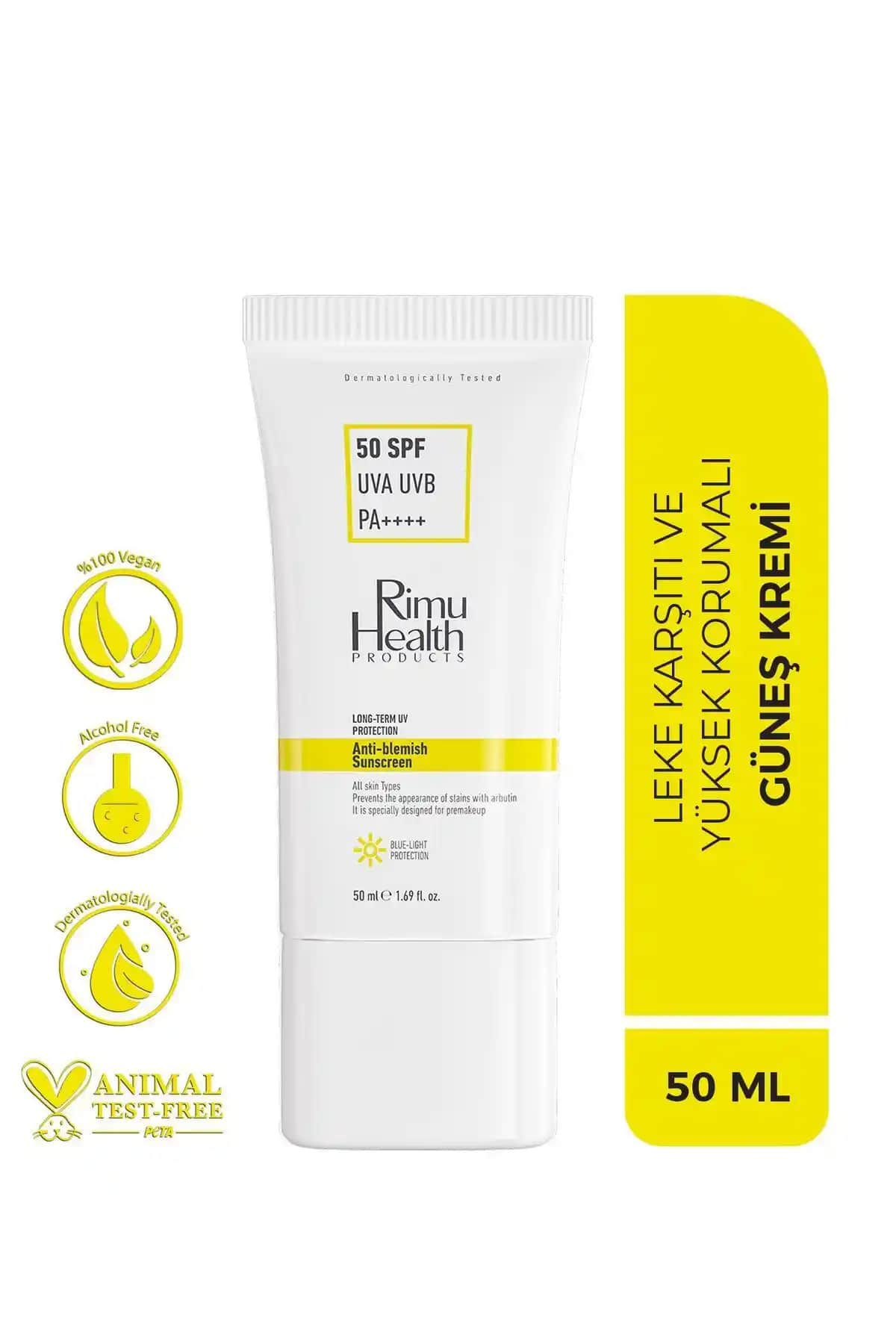 Rimu Health Güneş Kremi SPF 50+ Leke ve Yaşlanma Karşıtı, Vegan Formüllü