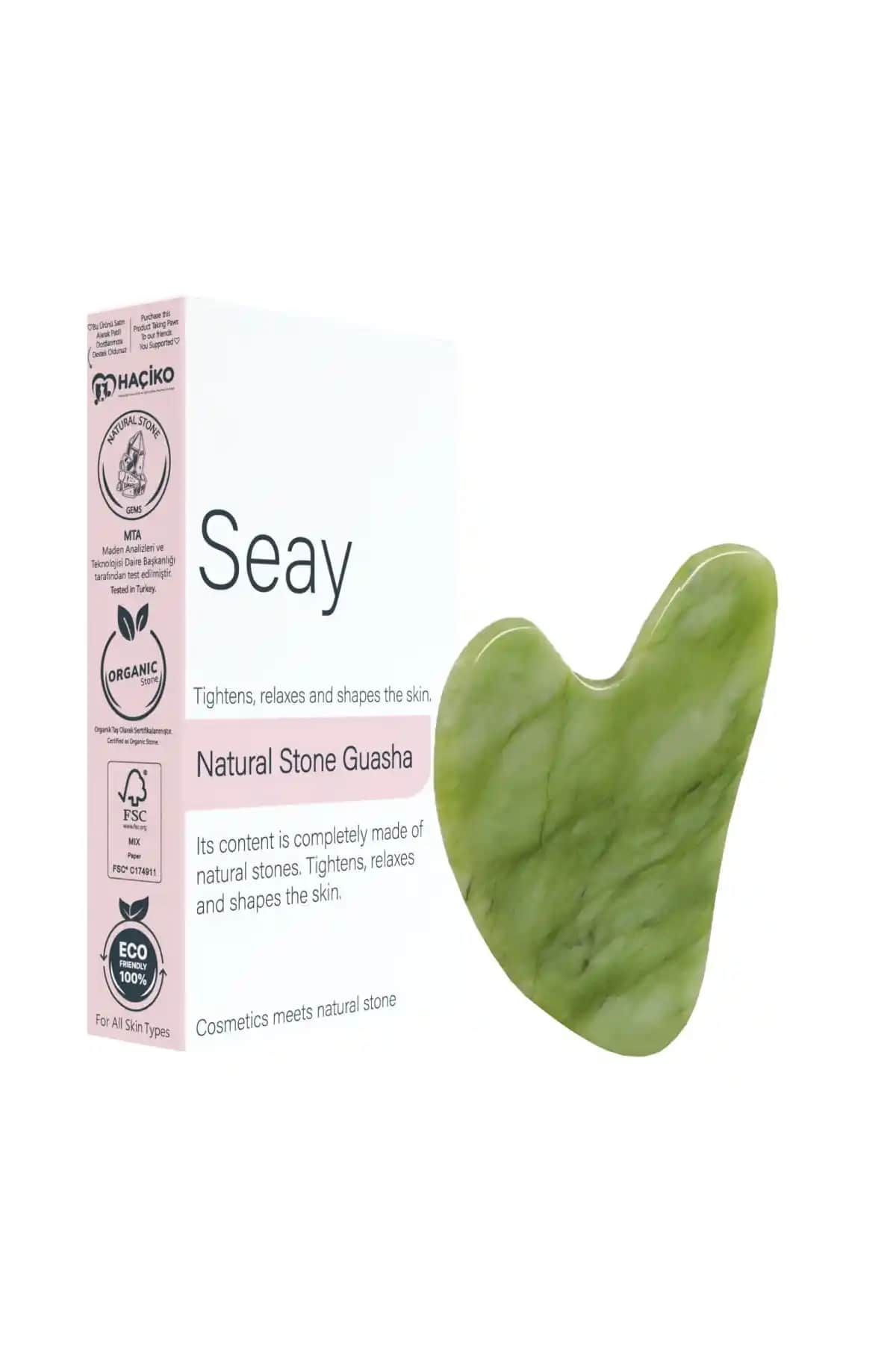 Seay Yeşim Taşı Kalp Gua Sha Yüz Masaj Aleti Doğal Güzellik ve Cilt Sağlığı İçin