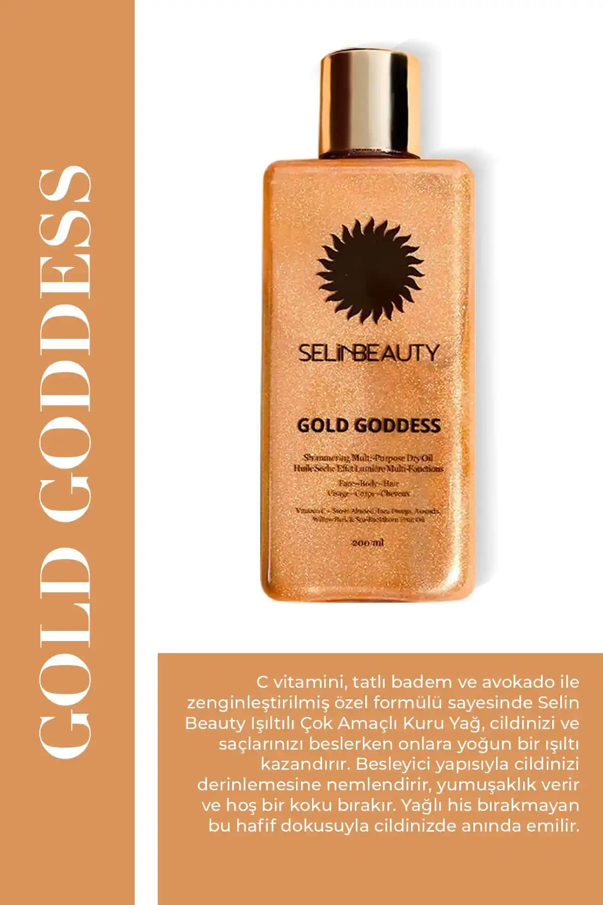 Selin Beauty Gold Goddess Kuru Yağ ile Cilt, Saç ve Vücut Bakımında Çok Yönlü Kullanım