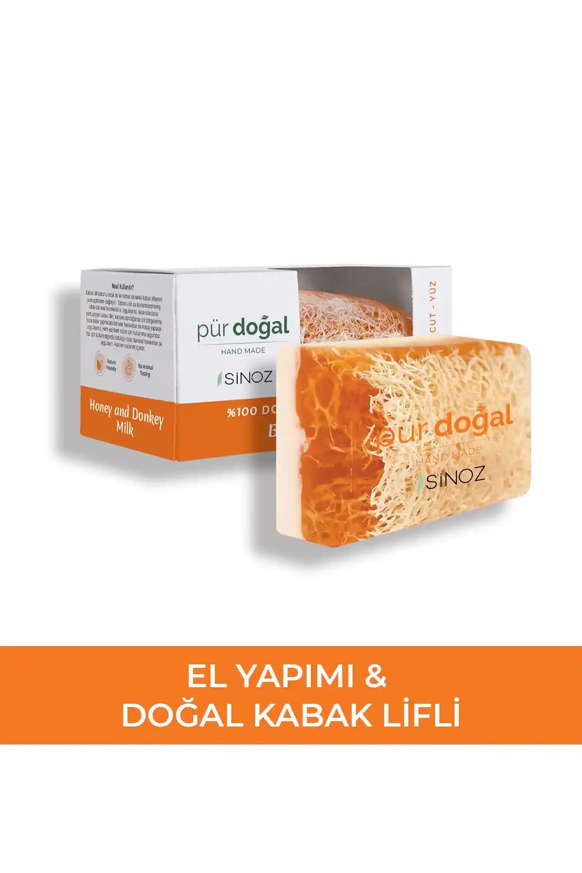 Sinoz Pür Doğal Kabak Lifli Ballı Eşek Sütlü Sabun Yüz ve Vücut İçin Doğal Temizlik ve Bakım