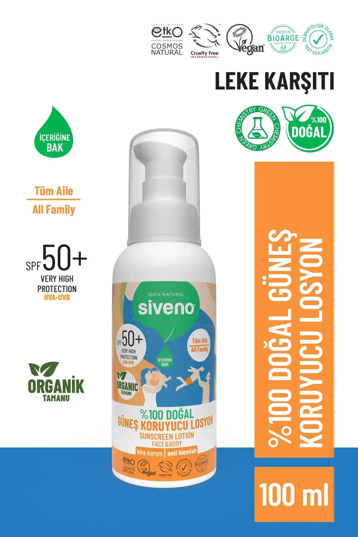 Siveno Tamanu Yağlı Doğal Güneş Losyonu SPF 50+ Güçlü Koruma ve Organik İçerik