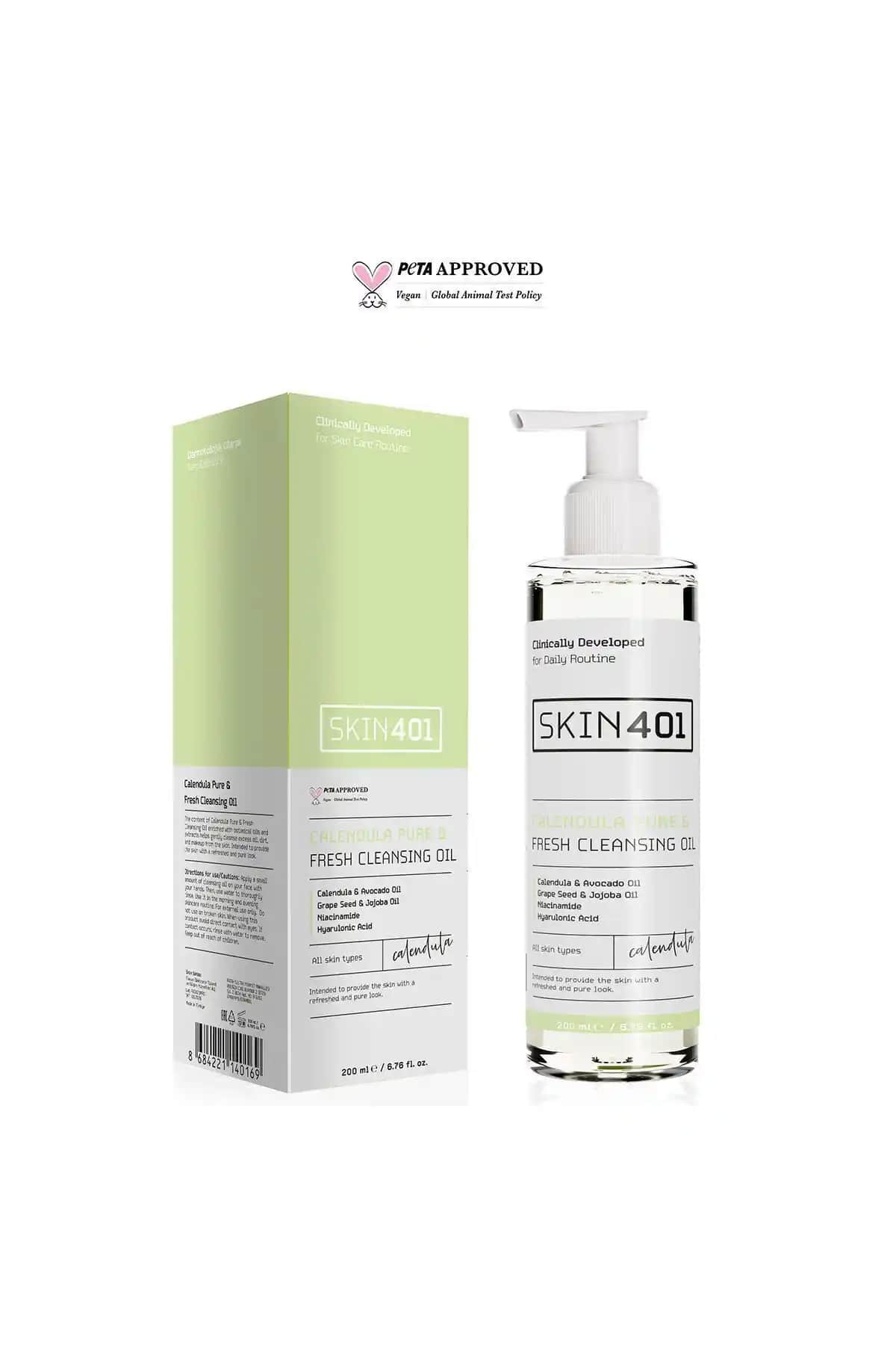 Skin401 Kalendula Saf ve Tazeleyici Çift Fazlı Doğal Cilt Temizleme Yağı 200 ml