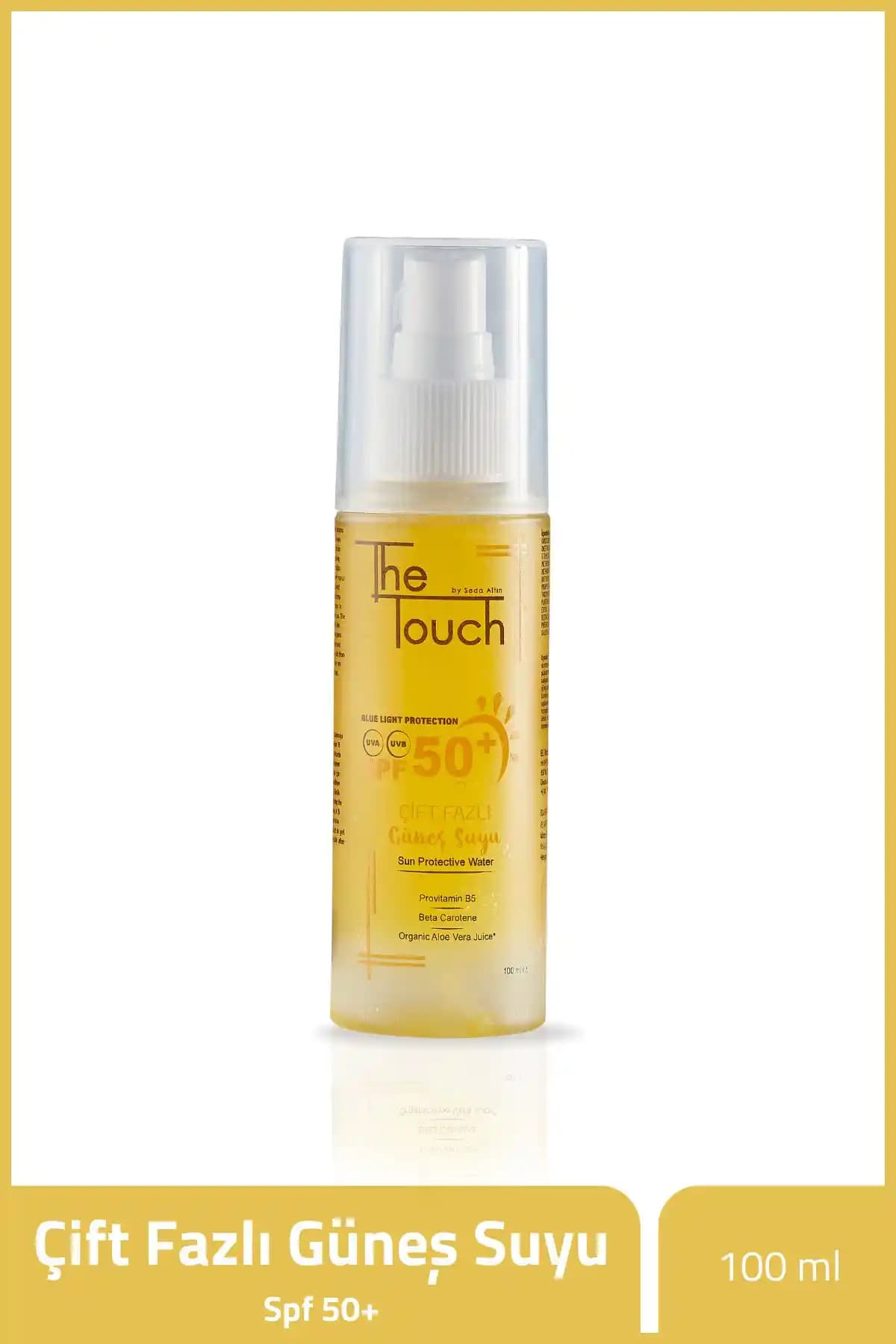 The Touch by Seda Altın Çift Fazlı Güneş Suyu 50+ SPF ile yüksek güneş koruması sağlar