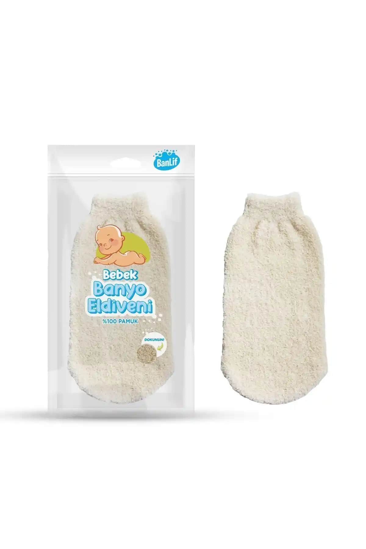 Vlamor Banlif %100 Pamuk Bebek Banyo Eldiveni Güvenli ve Hassas Temizlik İçin