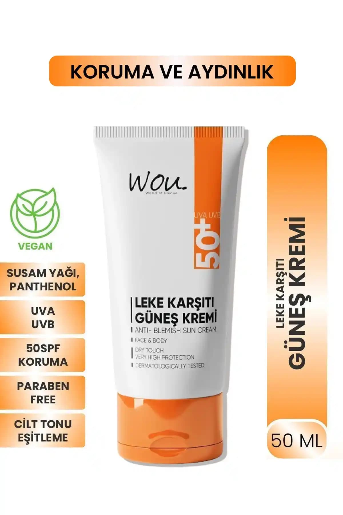 WOU Leke Karşıtı Yüksek Koruma Güneş Kremi SPF50 - Güçlü ve Güvenilir Güneş Koruma Çözümü