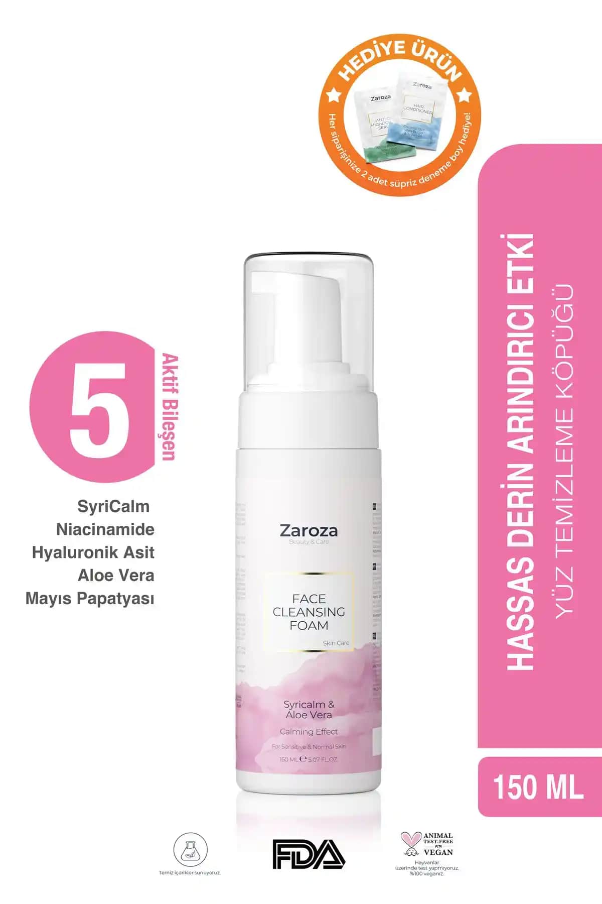 Zaroza Yüz Temizleme Köpüğü Hassas ve Normal Ciltler İçin Temizlik ve Bakım Sağlar