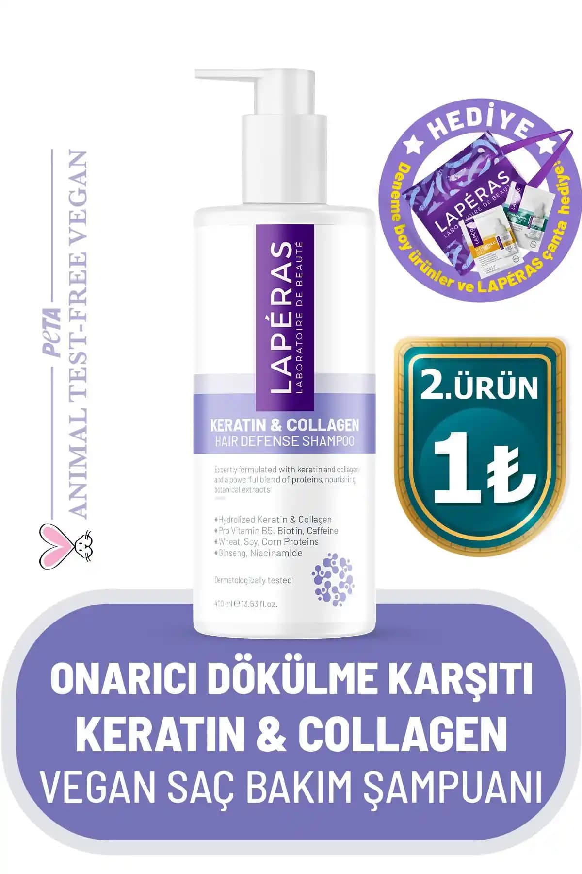 Saç Dökülmesine Karşı Vegan Keratin & Kolajen Saç Bakım Şampuanı