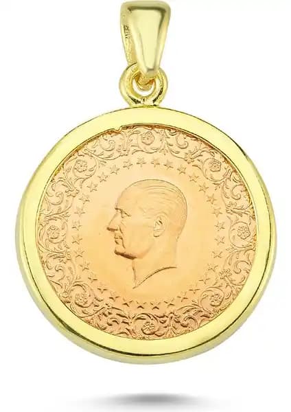 22 Ayar Altın Çeyrek Altınlı Bronz Çerçeveli Kolye Ucu Güvenilir ve Şık Tasarım