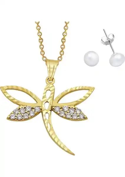 AltınSepeti Yusufçuk Temalı Altın Kolye ve Küpe Seti Zarif ve Anlamlı Takı Koleksiyonu