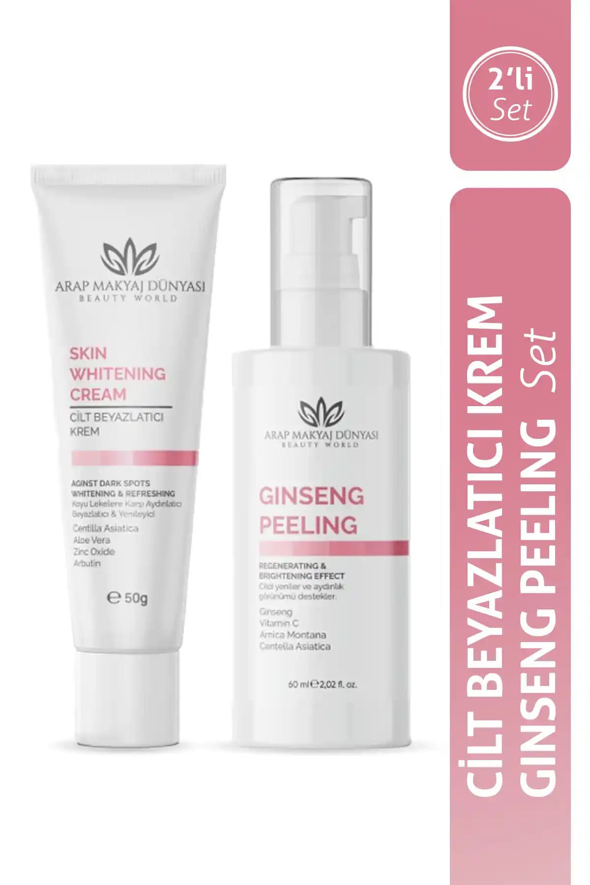 Arap Makyaj Dünyası Cilt Beyazlatıcı ve Ginseng Peeling Seti ile Sağlıklı ve Parlak Cilt Bakımı