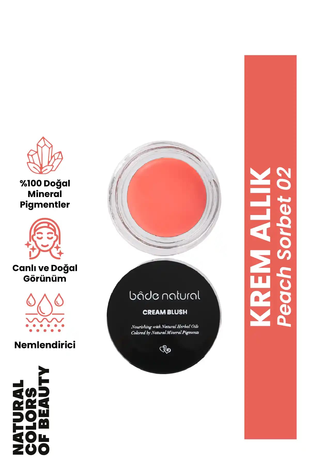 Bade Natural Krem Allık Peach Sorbet 02 Doğal ve Çevre Dostu Makyaj Ürünü