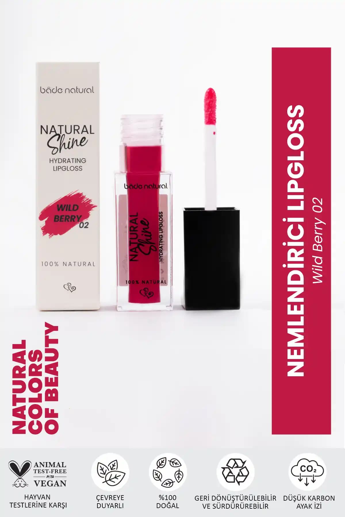 Bade Natural Nemlendirici Lipgloss Wild Berry 02 Doğal ve Işıltılı Dudaklar İçin Mükemmel Seçim
