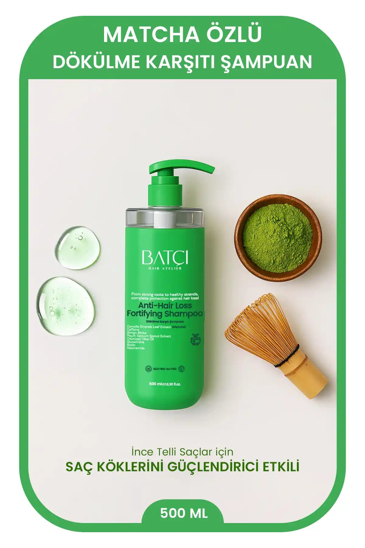 Batçı Hair Atelier Maça Çaylı Saç Dökülmesine Karşı Hızlı Saç Uzatan Dolgunlaştırıcı Şampuan