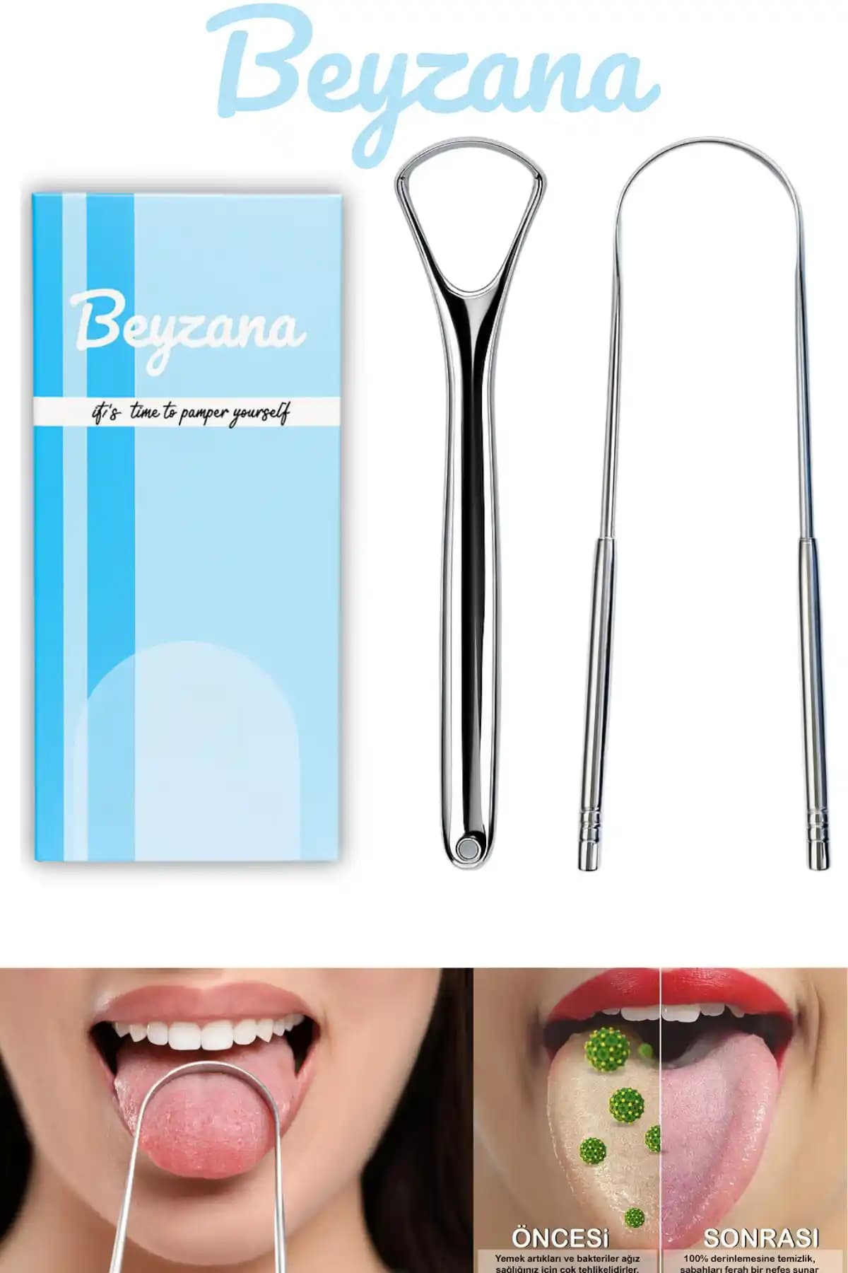 BEYZANA Paslanmaz Çelik Dil Temizleyici ve Sıyırıcı Seti ile Ağız Sağlığınızı Güçlendirin