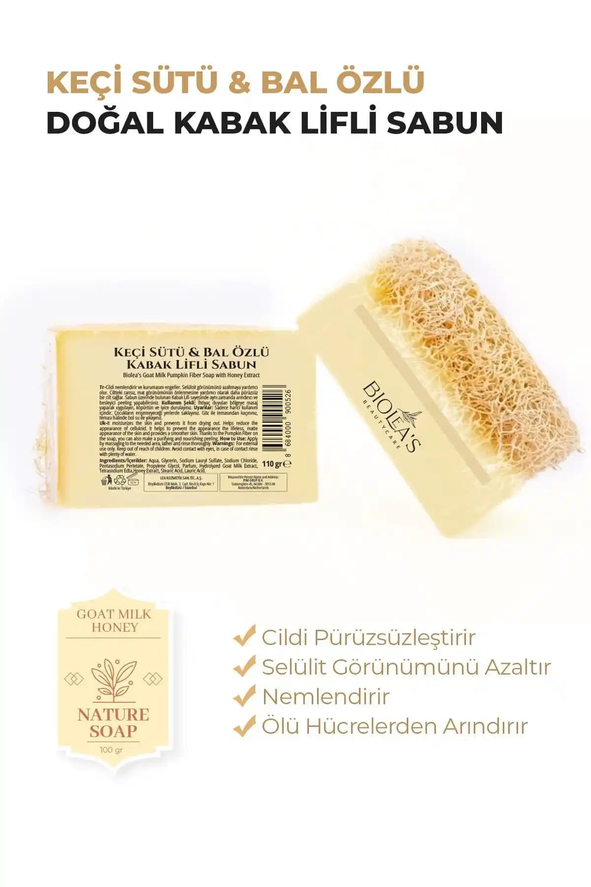 Biolea Doğal Kabak Lifli Keçi Sütü ve Bal Özlü Postbiyotik Sabunu: Cilt Sağlığı ve Güzelliği İçin Doğal Çözüm