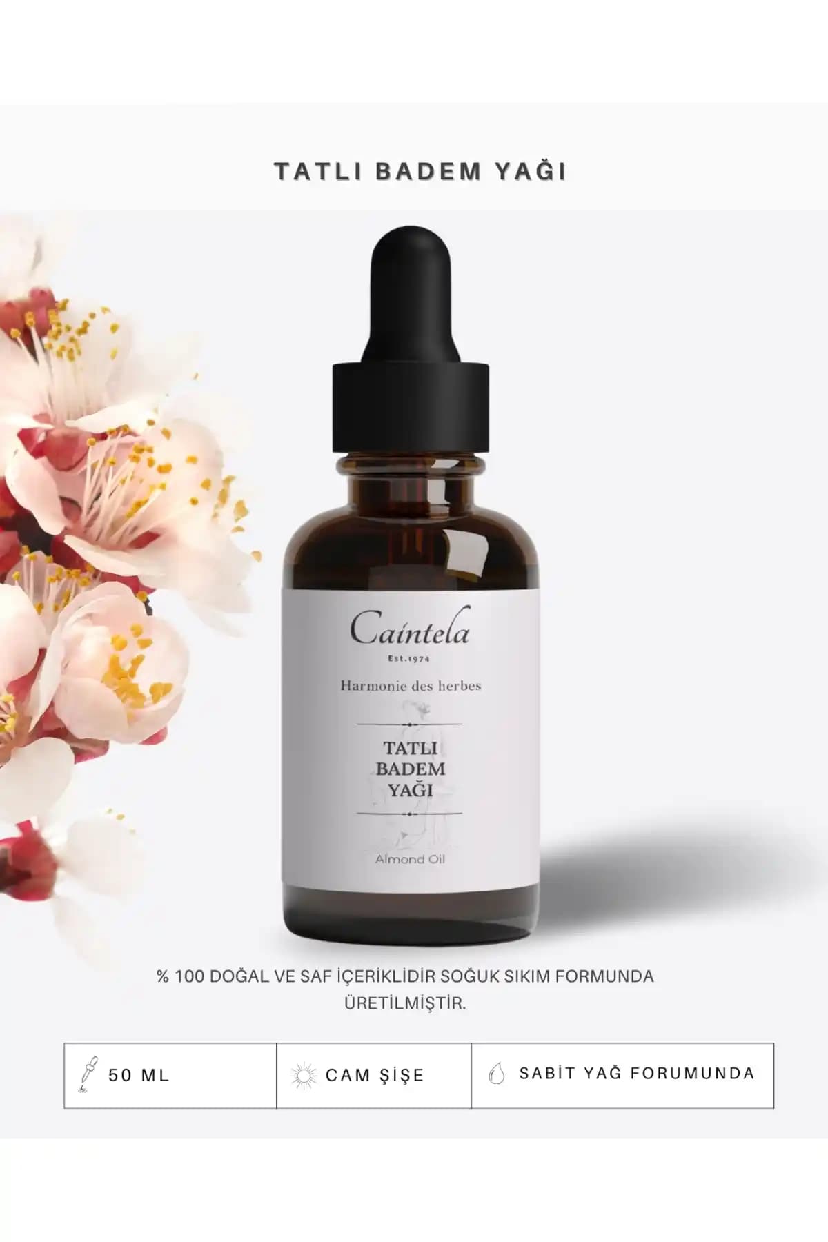 Caintela Tatlı Badem Yağı: Doğal ve Güvenilir Cilt ve Saç Bakım Ürünü
