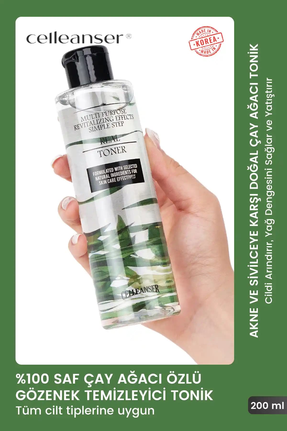 Celleanser Çay Ağacı Tonik ile Akne ve Siyah Nokta Karşıtı Doğal Cilt Bakımı Ürünü
