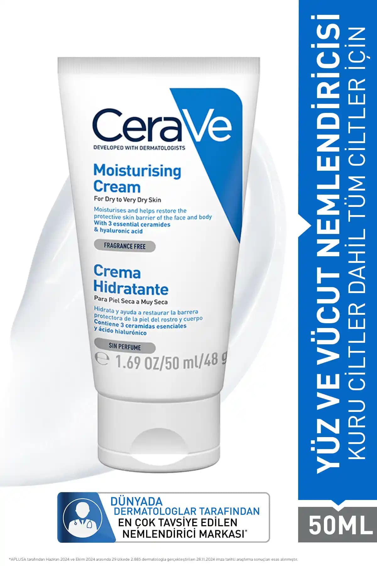CeraVe Kuru ve Hassas Ciltler İçin Seramid ve Hyalüronik Asit İçeren Nemlendirici Krem