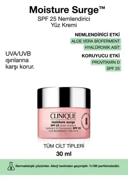 Clinique Moisture Surge SPF 25: Hafif ve Güçlü Nemlendirme ile Günlük Cilt Koruması
