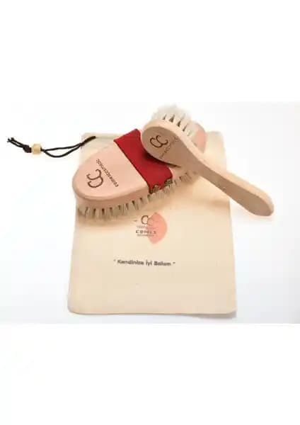 Comes Cosmetic 2'li Doğal At Kılı Fırça Seti Yüz ve Vücut Bakımı İçin Uygun