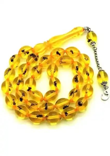 Doğal Kehribar ve Fosilli Detaylarla Modern Tasarım Tesbihkenti Ürünü