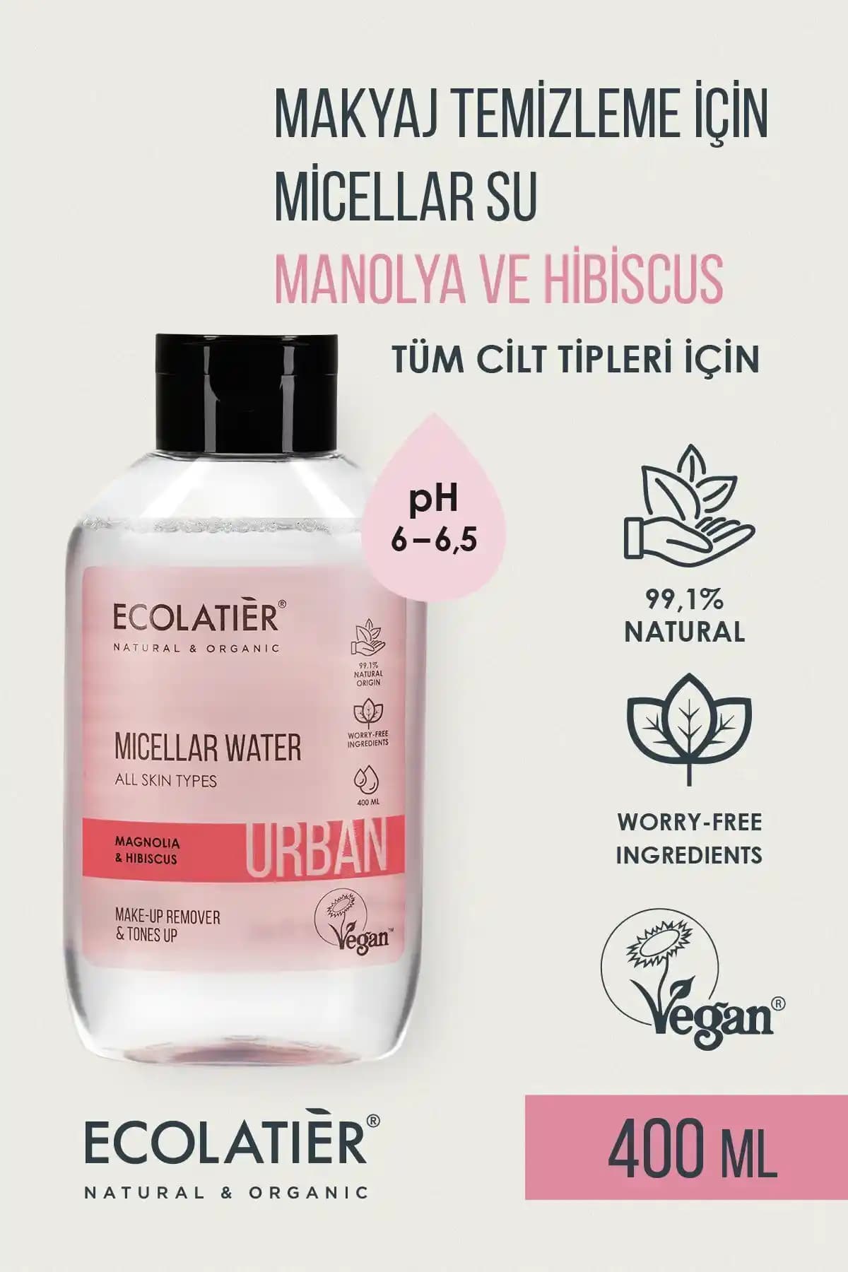 ECOLATIER Makyaj Temizleme Micellar Suyu Doğal ve Hassas Ciltler İçin Güvenli Temizlik Ürünü