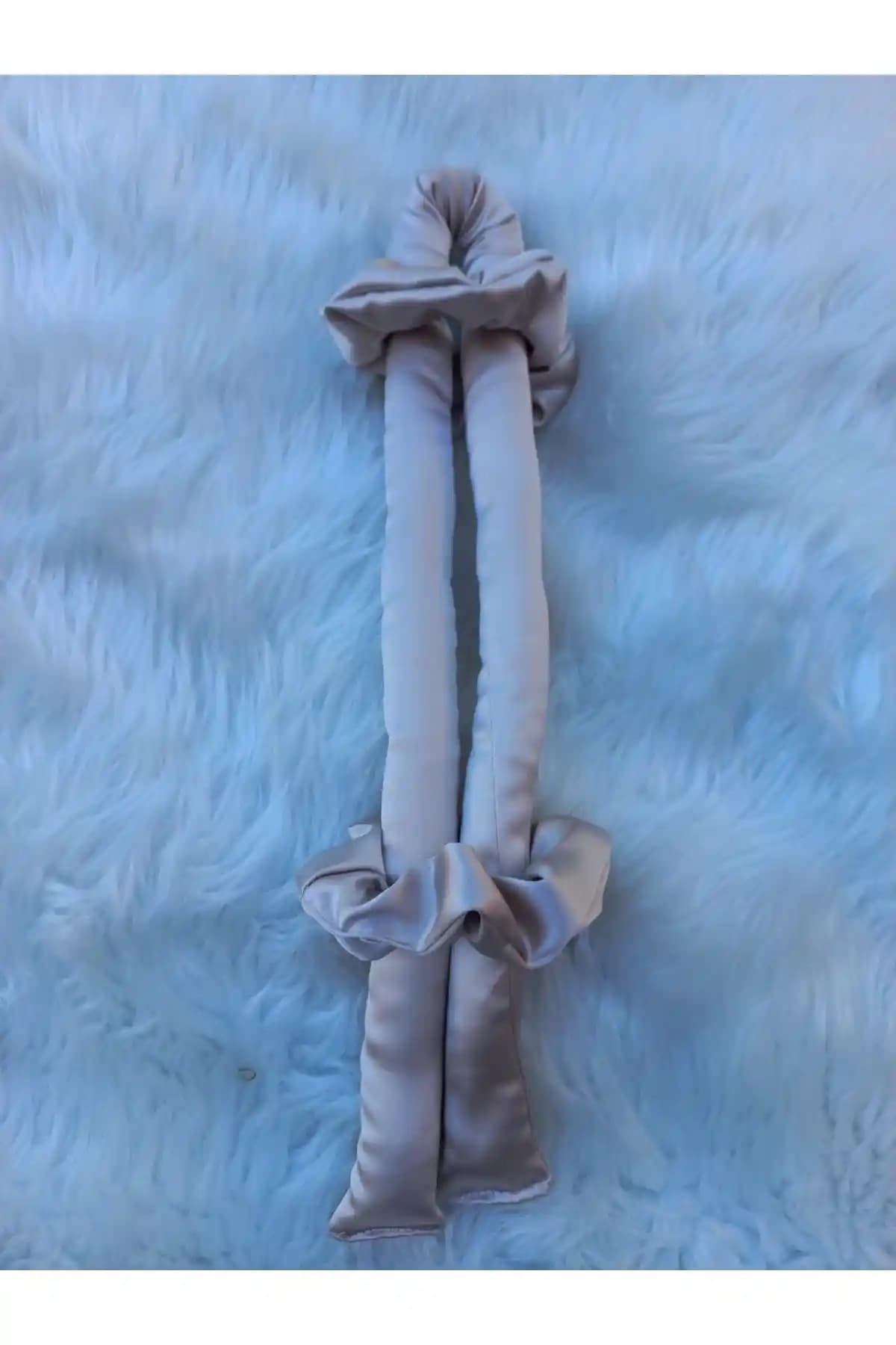 Elvinege Pudra Renk Saten Isısız Saç Şekillendirme Seti Saç Sosisi ve Tokalar