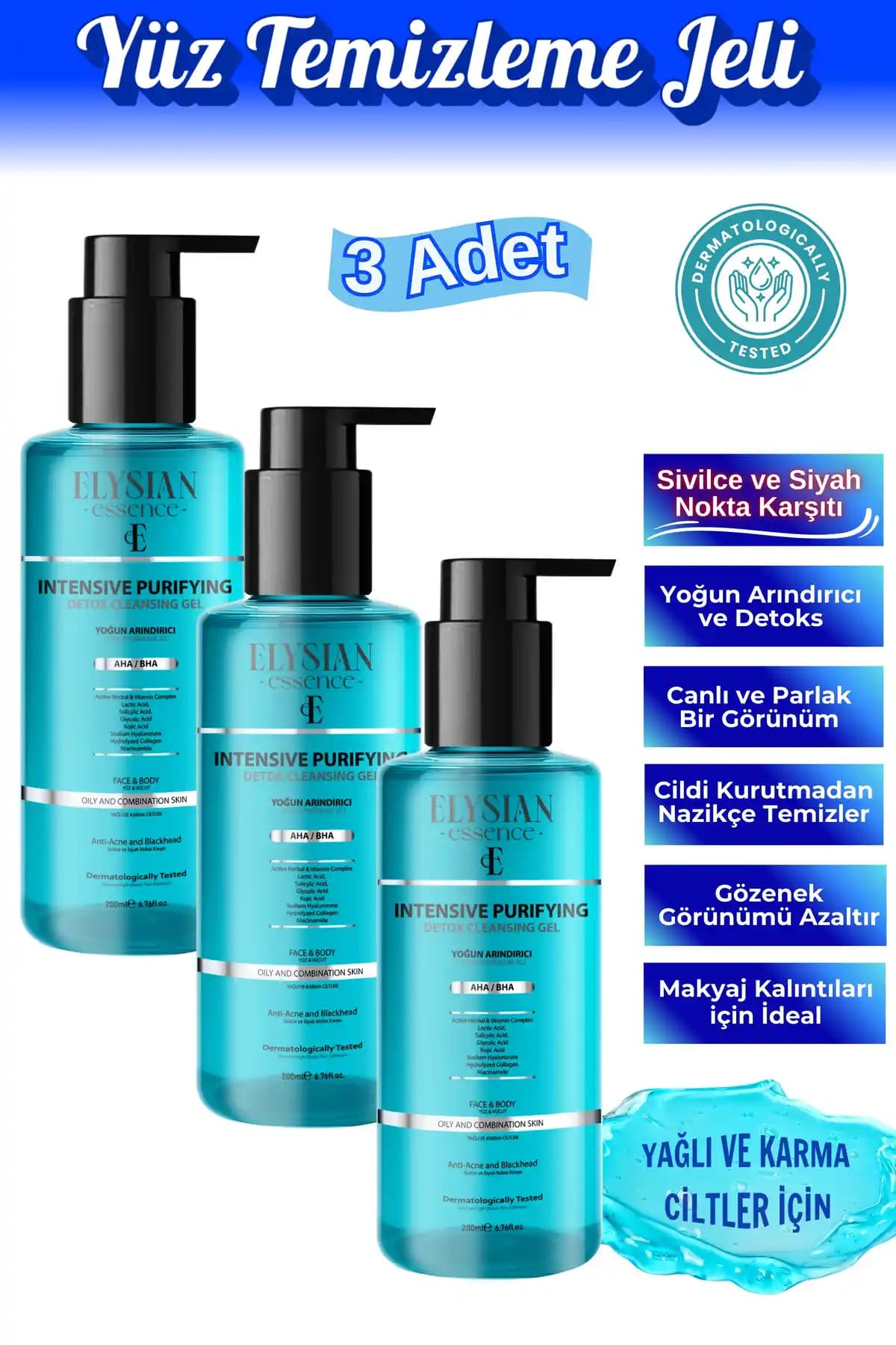 Elysian Essence Yoğun Arınırıcı Detoks Yüz Temizleme Jeli Cilt Temizliği ve Gözenekleri Küçültme