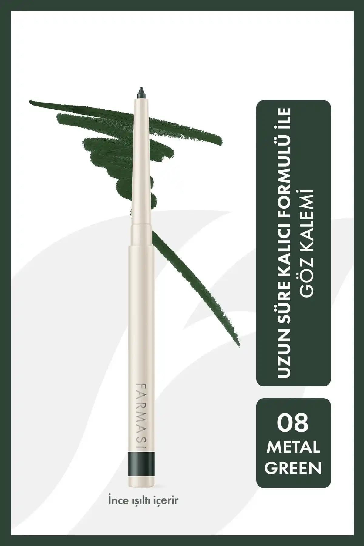 Farmasi Asansörlü Göz Kalemi 08 Metalgreen: Uzun Süre Kalıcı ve Parlak Yeşil Renkli Makyaj Kalemi