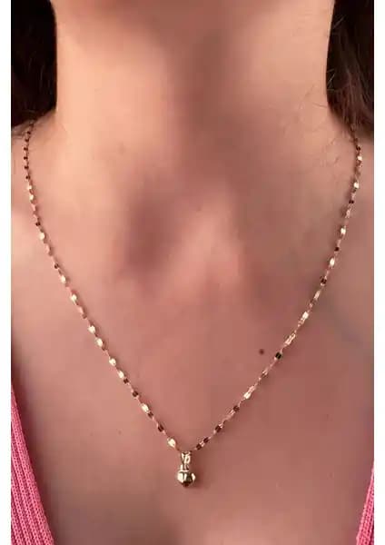 Fiyonk Kuyumculuk 14 Ayar Altın Aynalı Zincir Kalp Kolye Günlük ve Şık Kullanım İçin