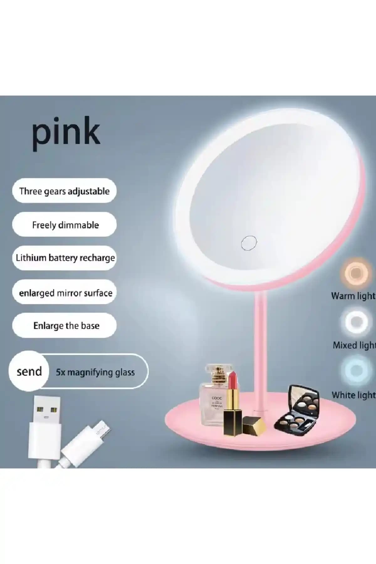 Flash Bazaar LED Işıklı USB Şarjlı Modern Makyaj Aynası - Şık ve Fonksiyonel Tasarım