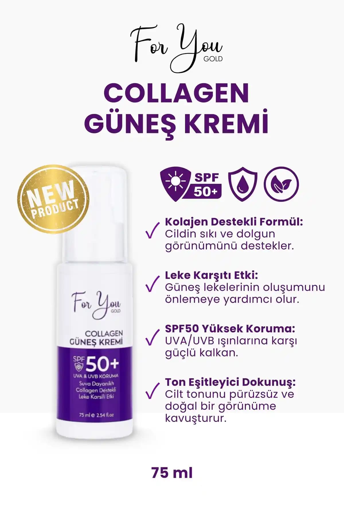 For You Gold Güneş Kremi SPF 50+ Yüksek Koruma ve Leke Karşıtı Özelliklerle