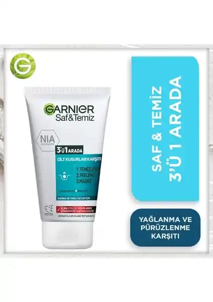 Garnier Saf & Temiz Peeling 3'ü 1 Arada Temizleme Maskesi Cilt Temizliği ve Canlandırma İçin