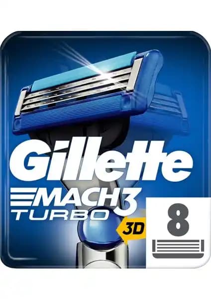 Gillette Mach 3 Turbo 8'li Yedek Tıraş Bıçağı Karton Paket Üstün Performans ve Güvenilirlik