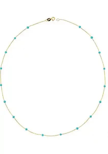 Glorria Altın Turkuaz Taşlı Sıra Kolye: Zarif ve Doğal Tasarımın Şıklıkla Buluşması
