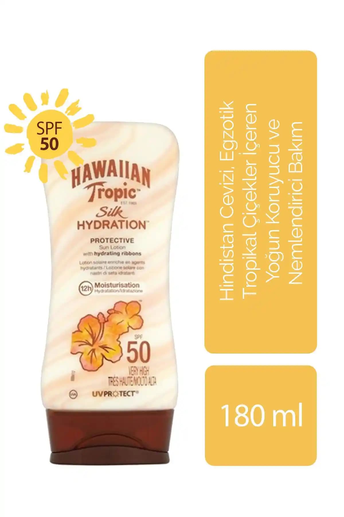 Hawaiian Tropic Hindistan Cevizi ve Tropikal Çiçekler İçeren Güneş Koruyucu SPF 50+ ve Nemlendirici Losyon